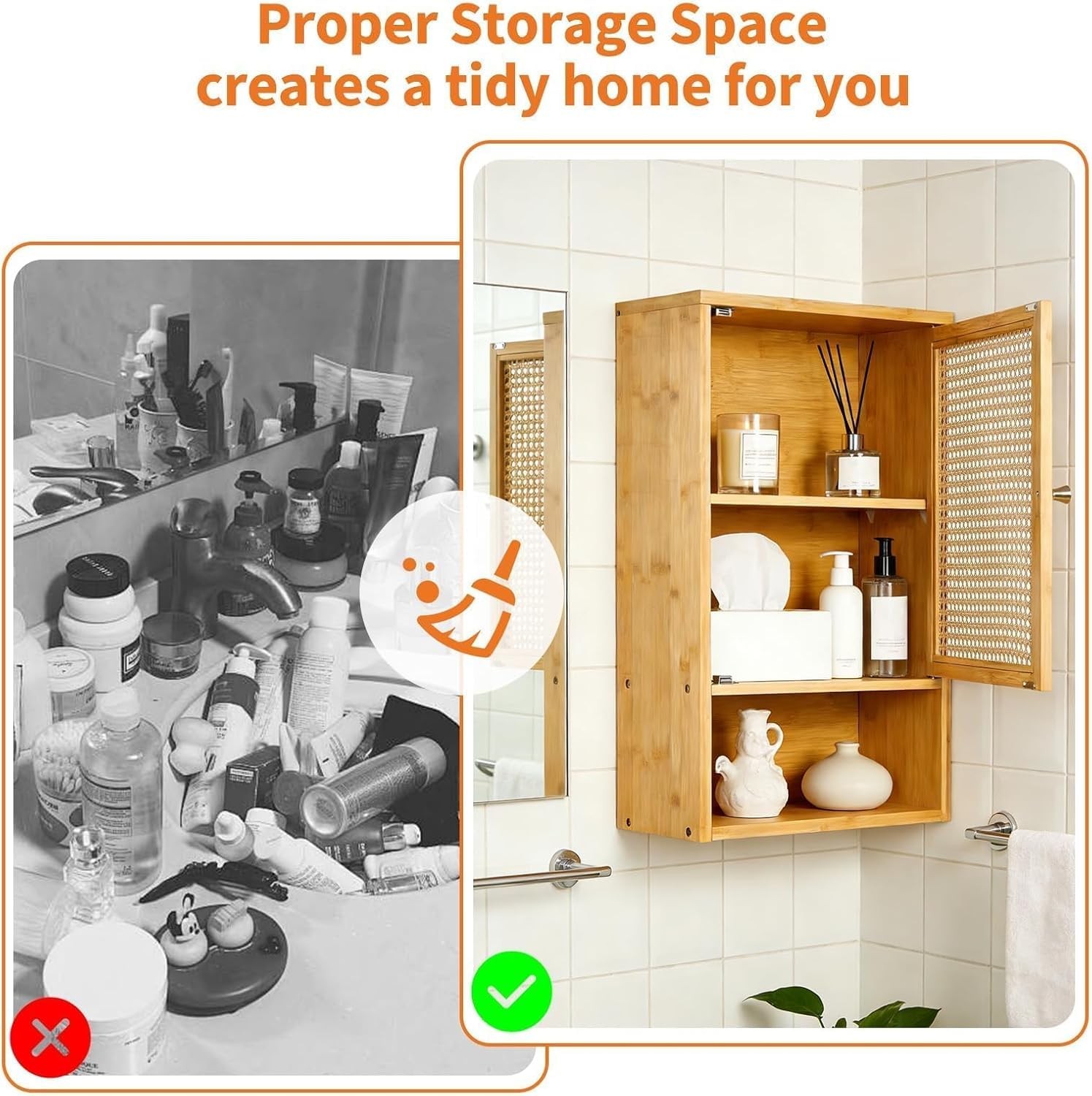 Garvee Rattan Door Bamboo Wall Storage Cabinet,Bathroom Medicine Cabinet,Kitchen