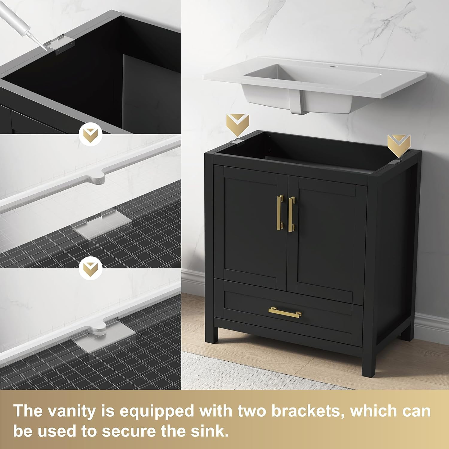 30 Inch Bathroom Vanity with Sink, Black Bathroom Vanity Sink Combo with Large D