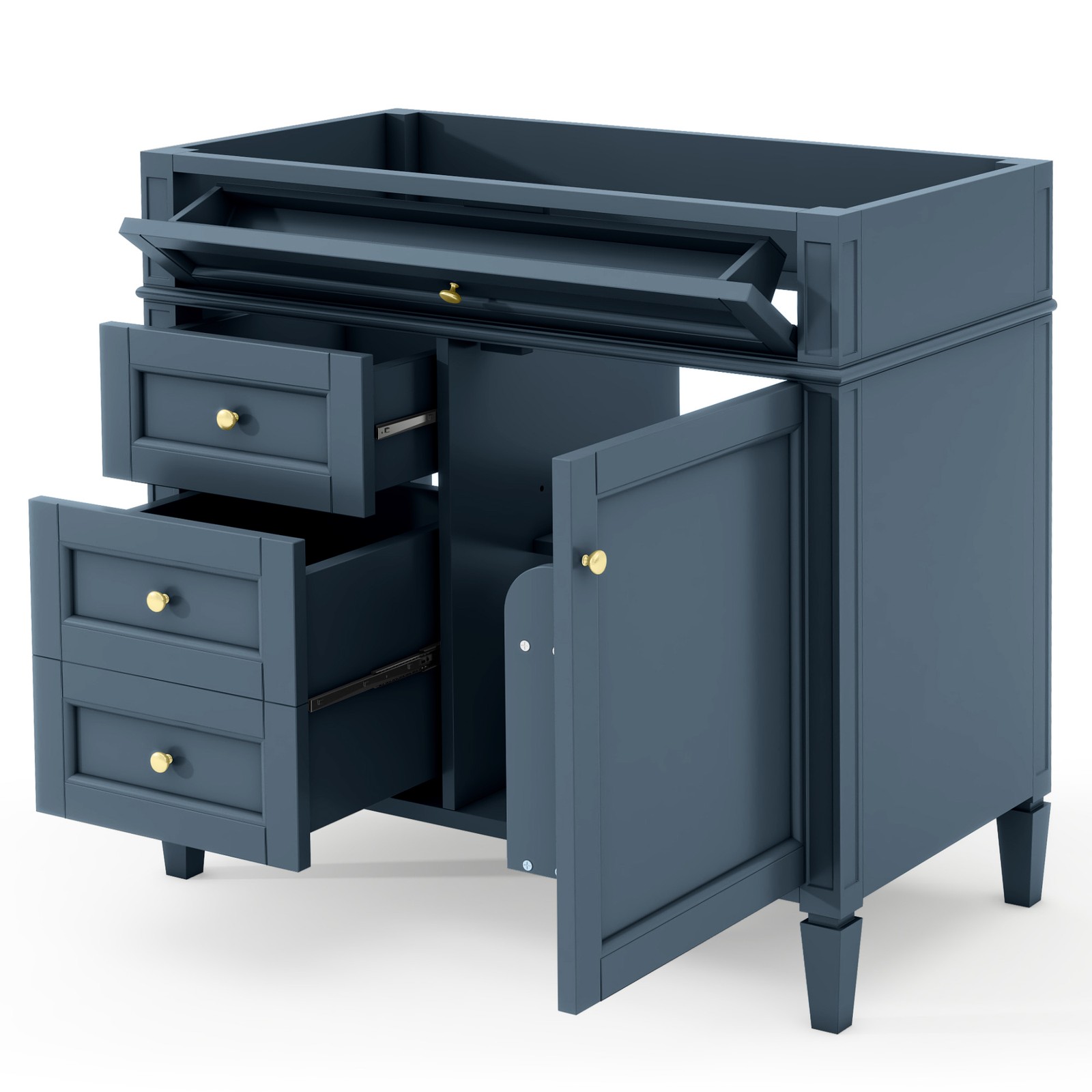 Blue Modern Bathroom Vanity w/ 3 Drawers, Solid Wood Frame, No Top Sink