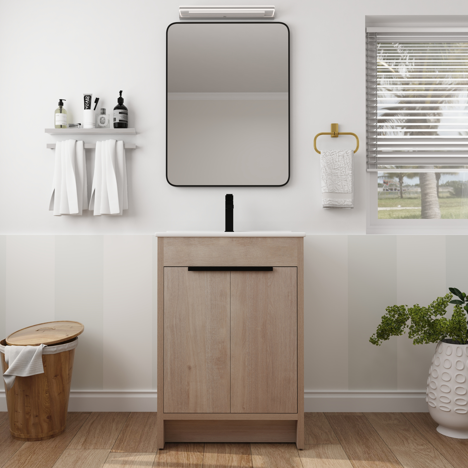 24in Wooden Freestanding Bathroom Vanity Ceramic Sink +2Doors +Adjustable Shelf
