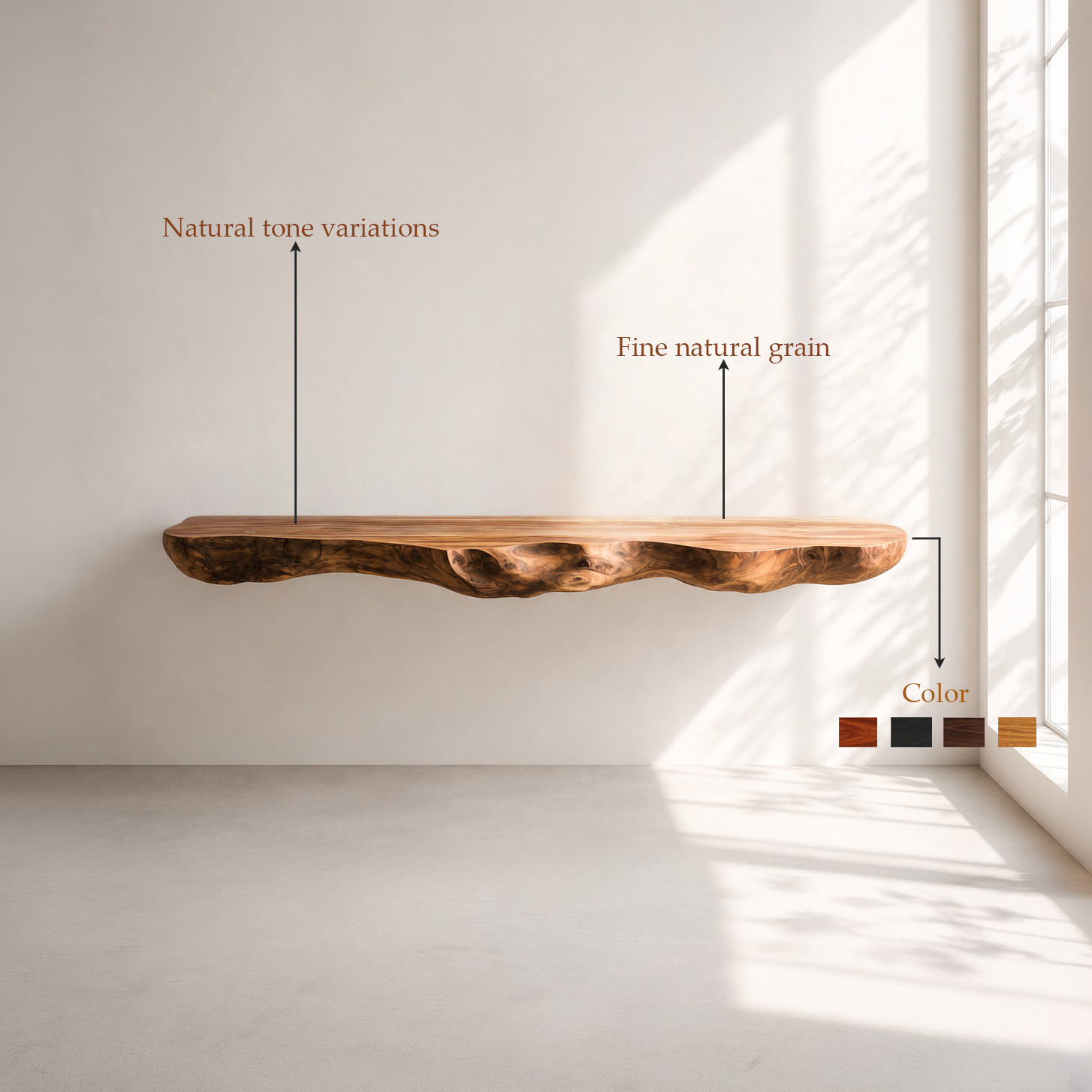 Floating Wood Shelf Live Edge Wall Shelf Rustic Modern Floating Shelf Minimalist