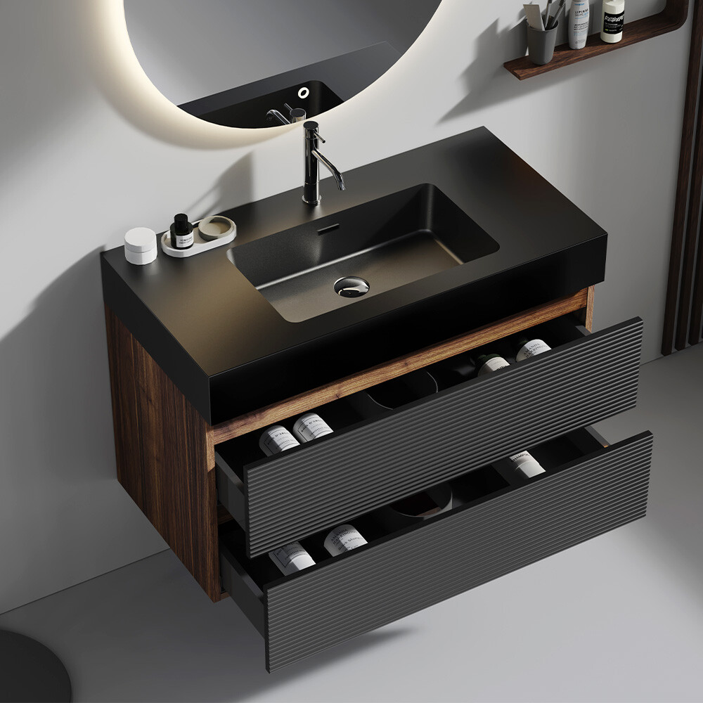 36″ Wall Mounted Bathroom Vanity w/Sink,2 Drawer,Floating Vanity Storage Cabinet