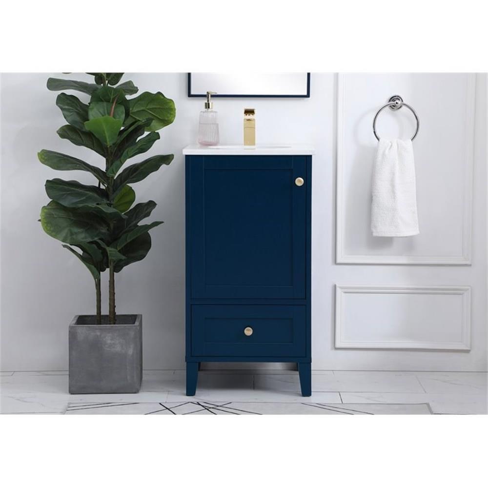 Elegant Decor Sommerville 18″ Steel and Wood Single Bathroom Vanity in Blue