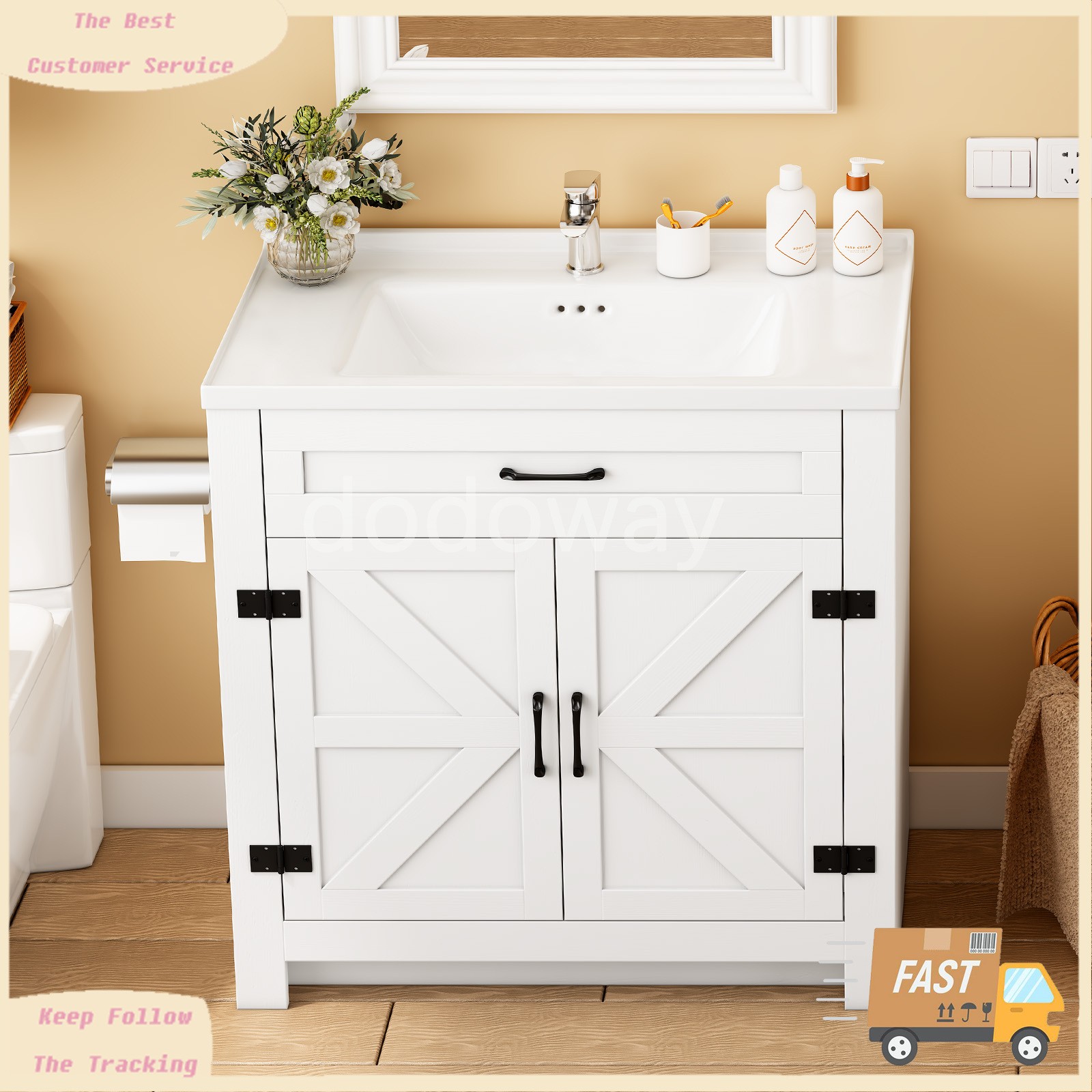 31” Whtie Bathroom Vanity with Ceramic Sink Combo, Abundant Storage Cabine