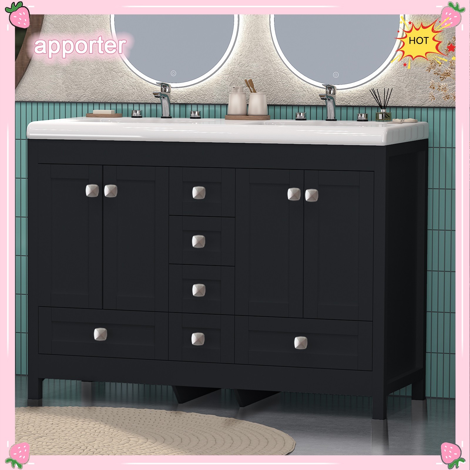 47 in Bathroom Vanity with Sink Ceramic Freestanding Cabinet – 6-hole faucet USA
