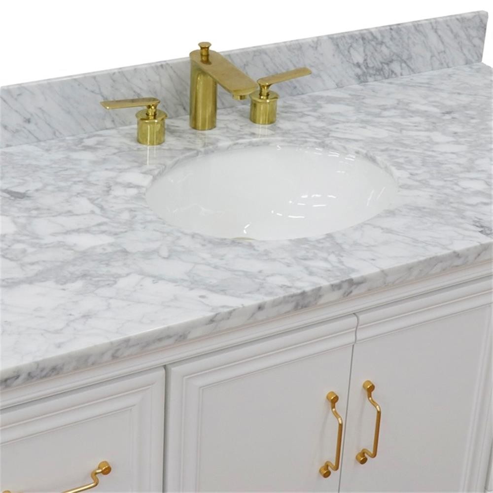 49 in. Single Wooden Vanity White with White Carrara Marble Oval Sink