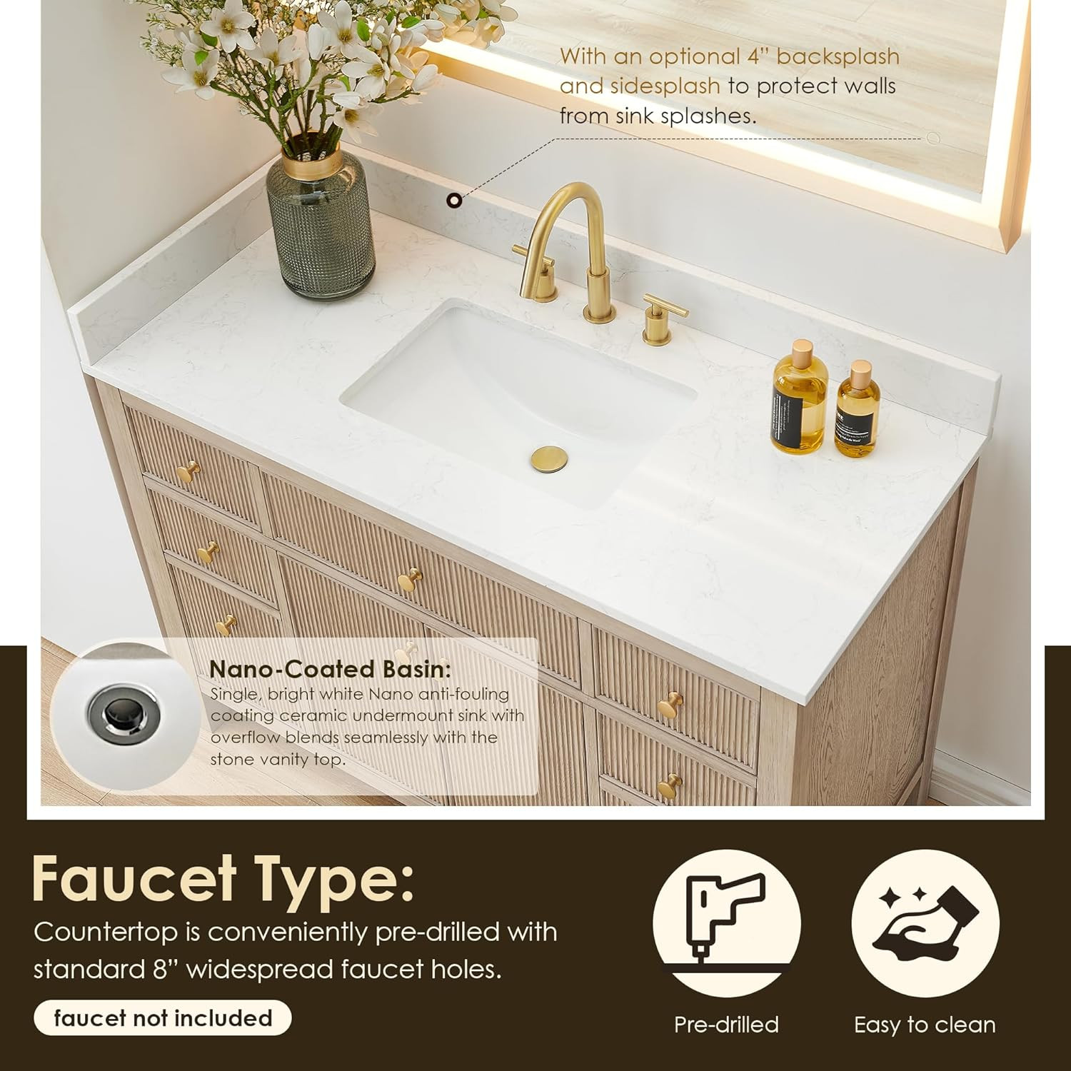 48 Inch Bathroom Vanity with Sink Modern Single Vanities Large Storge Cabinet wi