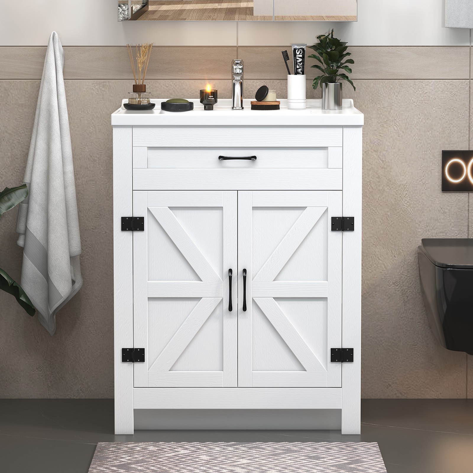 23″ Bathroom Vanity w/Ceramic Sink Modern Freestanding Vanity Cabinet w/2 Doors