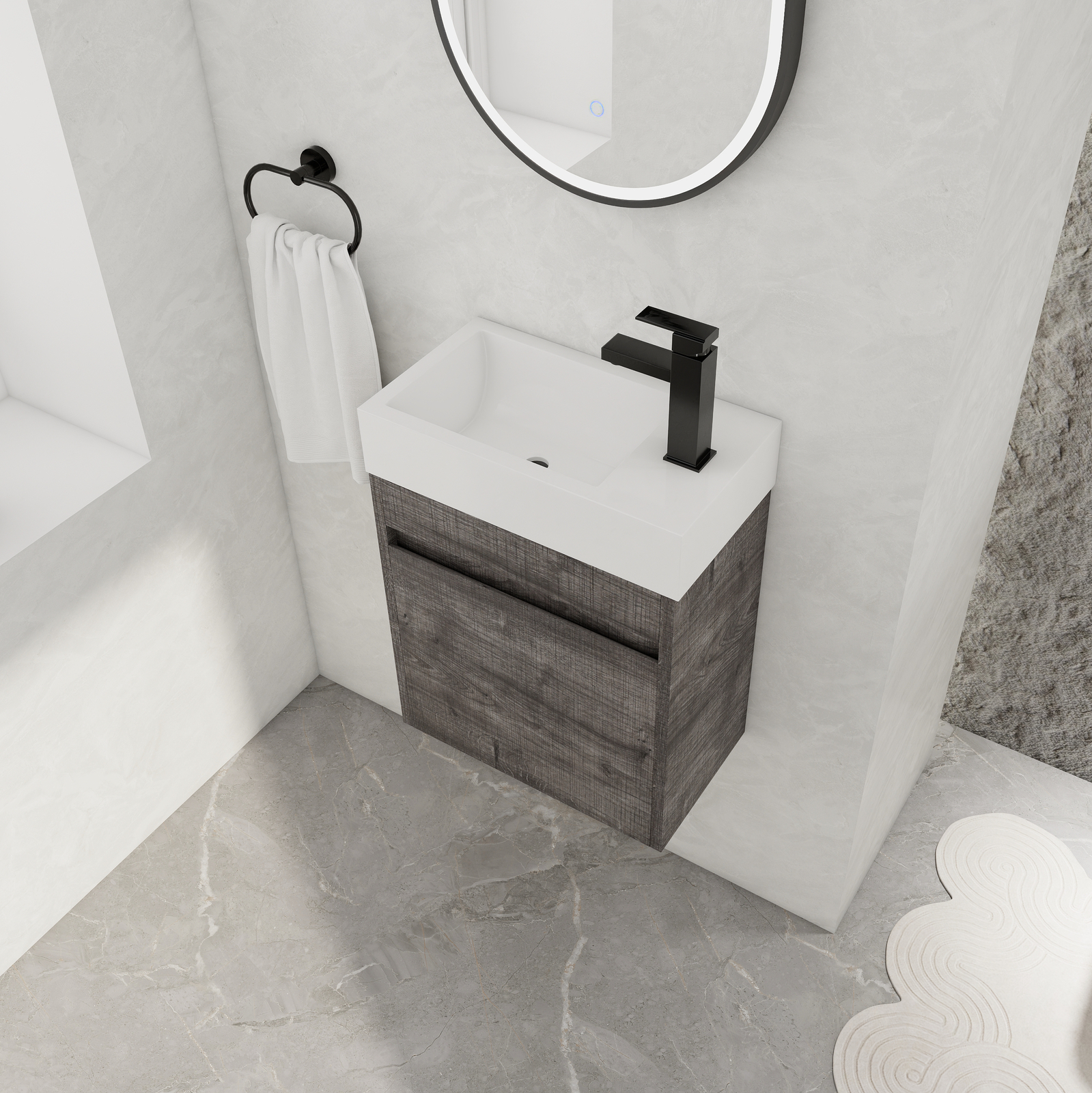 18in Wall Mounted Floating Bathroom Vanity Cabinet W/Resin Sink Small Space Gray