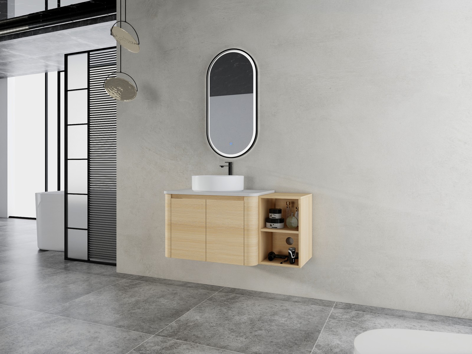42in Plywood Floating Bathroom Vanity W/White Ceramic Basin Sink Storage Shelves