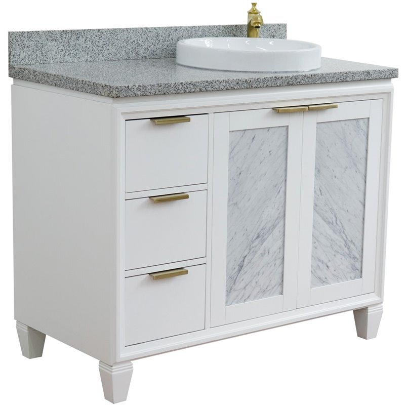 Trento 43″ Solid Wood Vanity with Right Round Sink in White/Gray