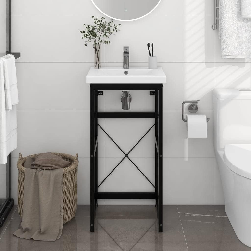Modern Black Iron Bathroom Vanity Unit with Storage Rack and Sink Frame