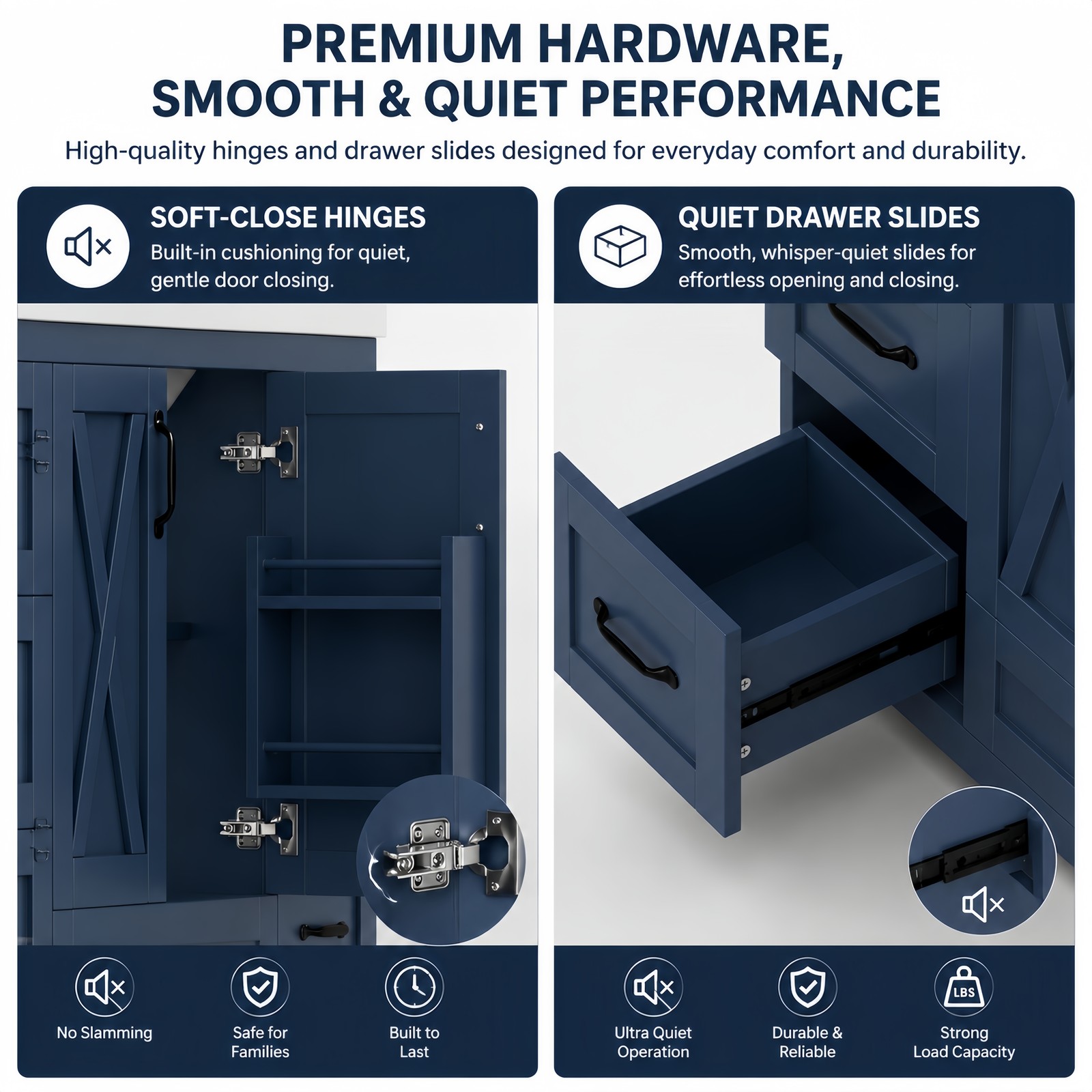 48″ Bathroom Vanity with Sink Ceramic Top Navy Blue Farmhouse Cabinet