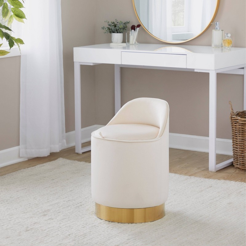 Marla Round Vanity Stool Gold/Cream Velvet Beautiful Contemporary/Glam Styling
