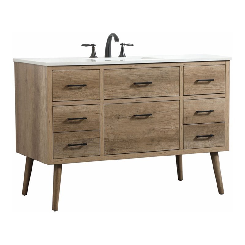 Elegant Decor Boise 48″ Aluminum MDF Single Bathroom Vanity in Natural Oak