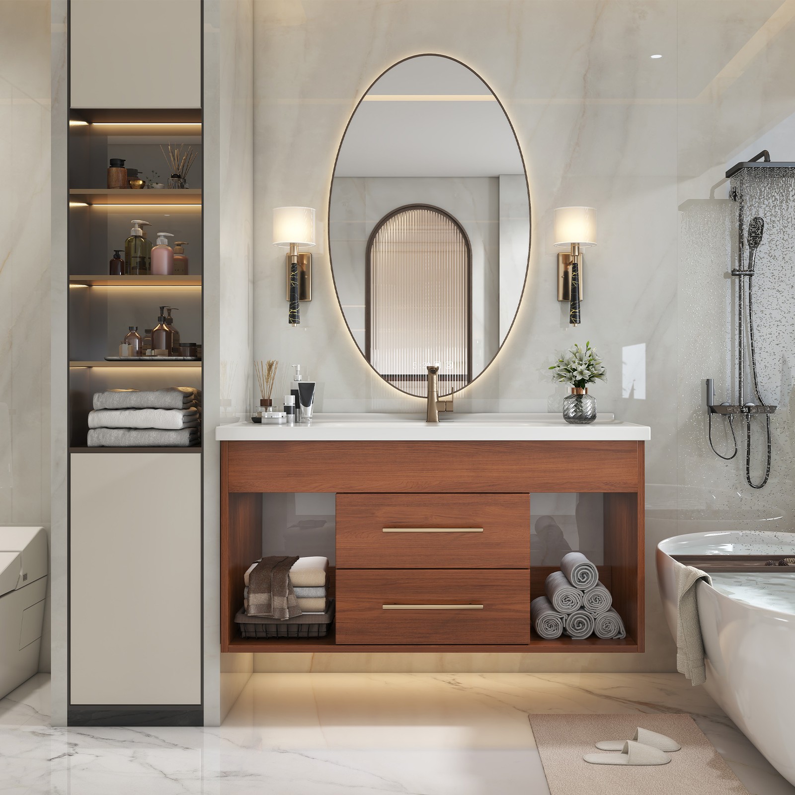 35.4″ Modern Bathroom Vanity w/Ceramic Sink,Storage Cabinet w/Soft-Close Drawers