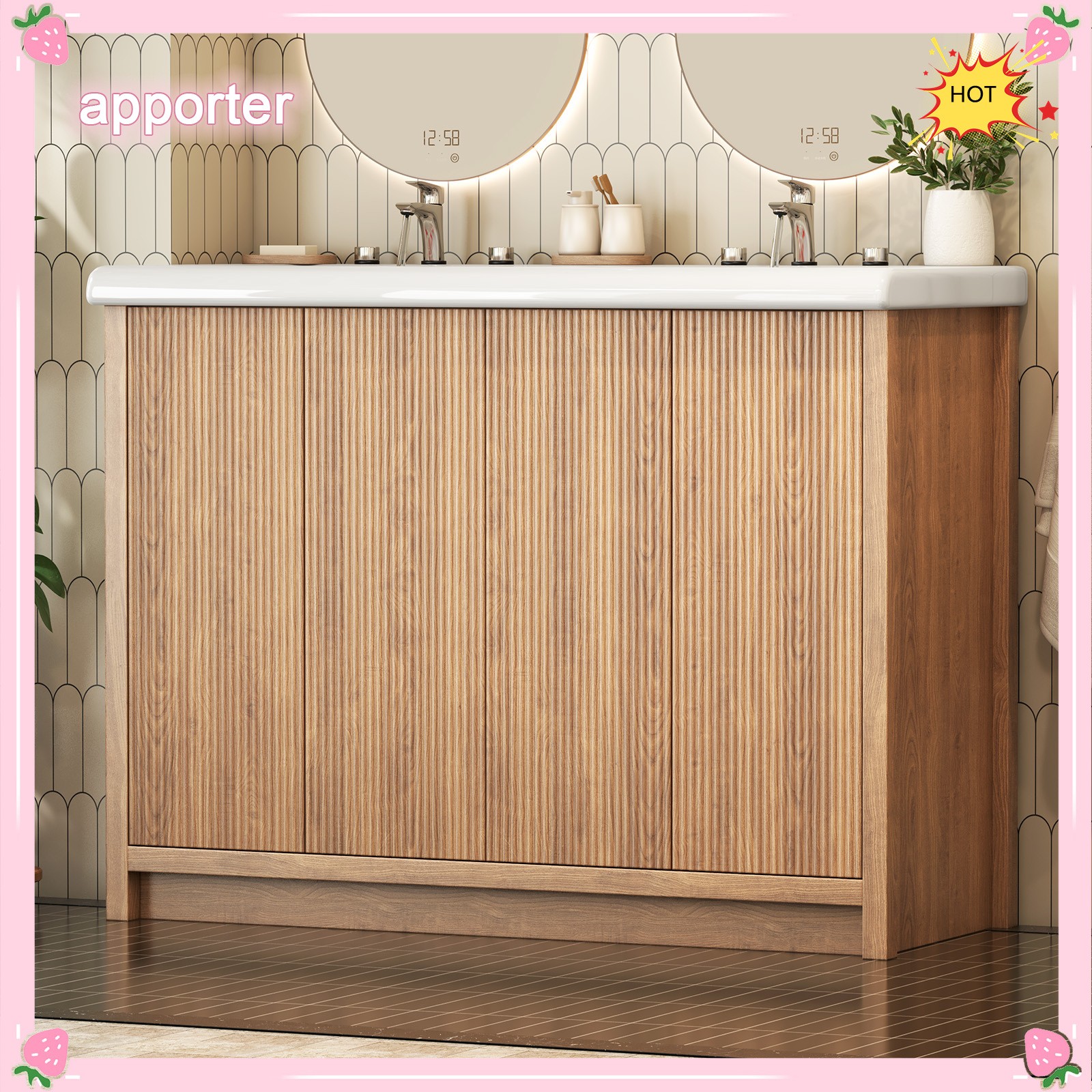 47.3″ Double Sink Bathroom Vanity Wood Grain Modern 2 Basin Storage Cabinet NEW