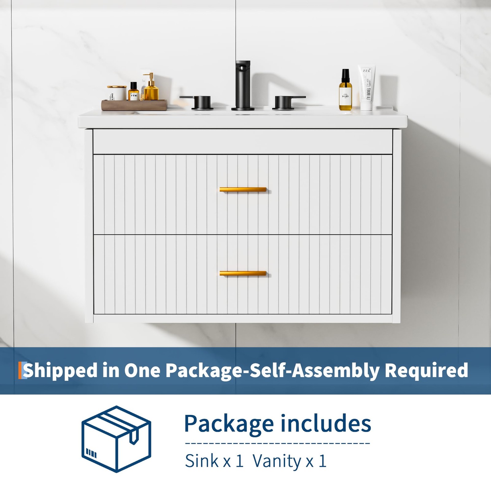 30 Inch Floating Bathroom Vanity with Sink & 2 Drawers Wall Mounted Modern