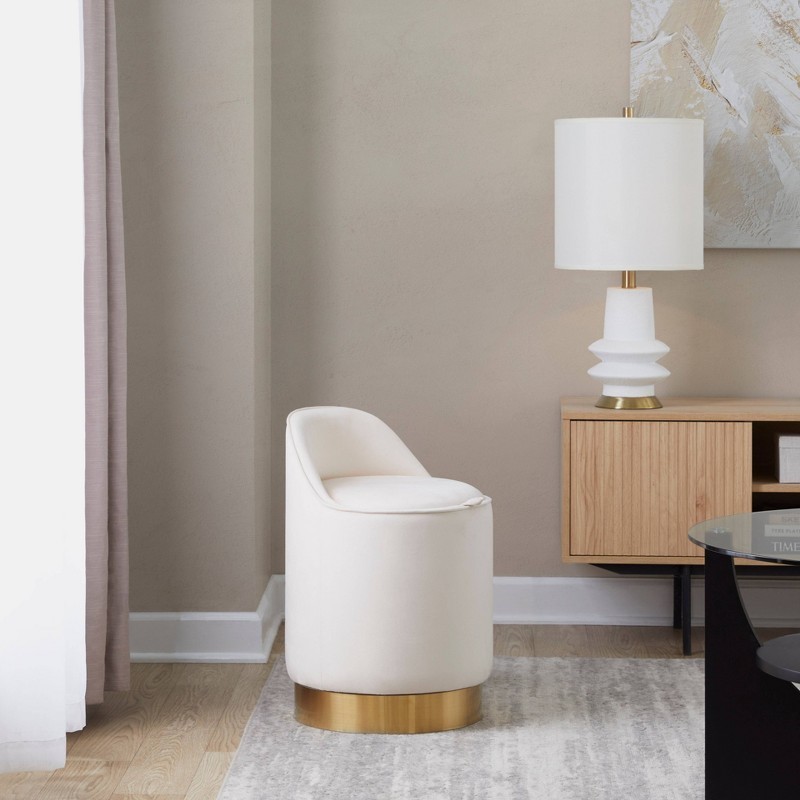 Marla Round Vanity Stool Gold/Cream Velvet Beautiful Contemporary/Glam Styling