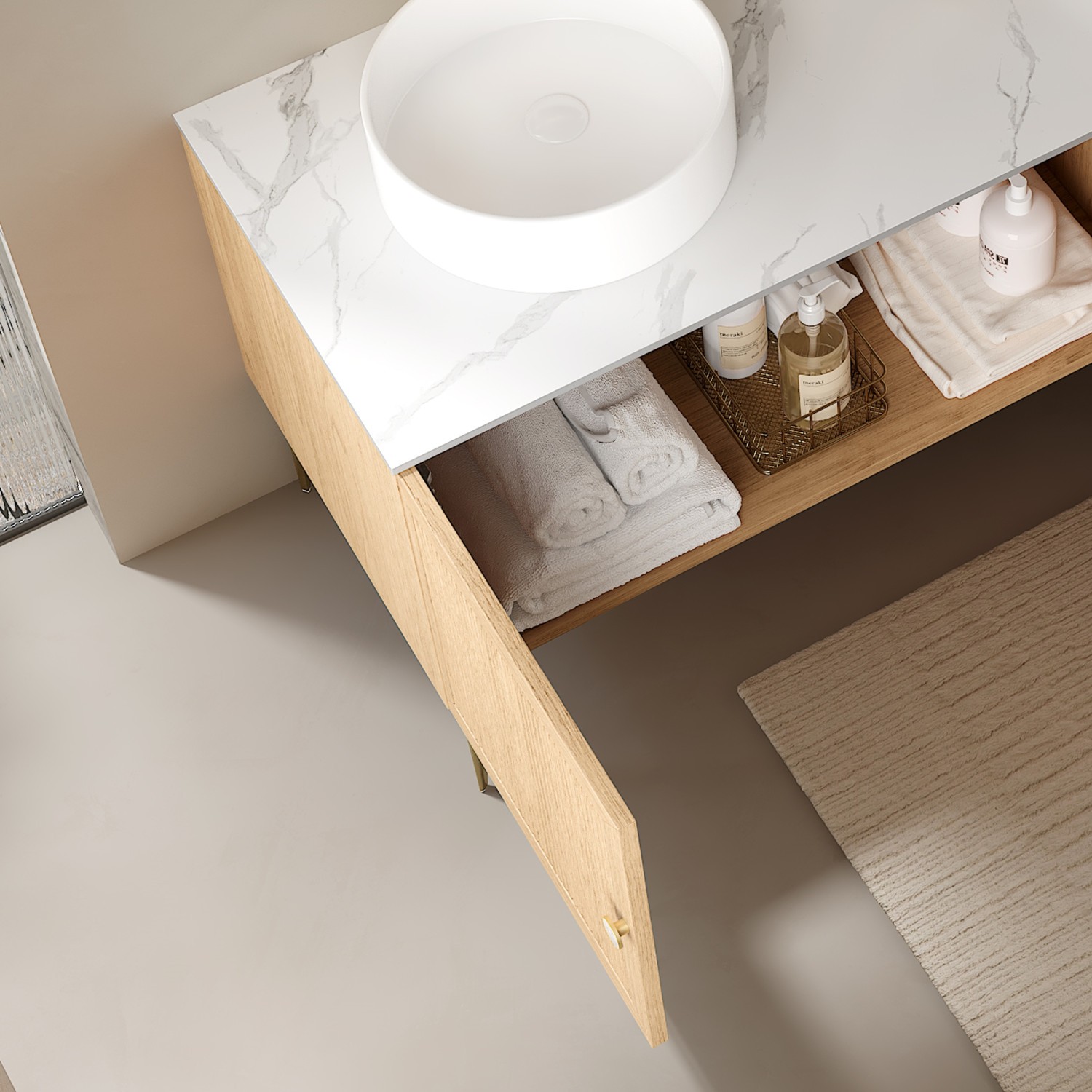 60″ Bathroom Vanity w/Double Ceramic Sink, Freestanding Vanity Cabinet,3 Drawers