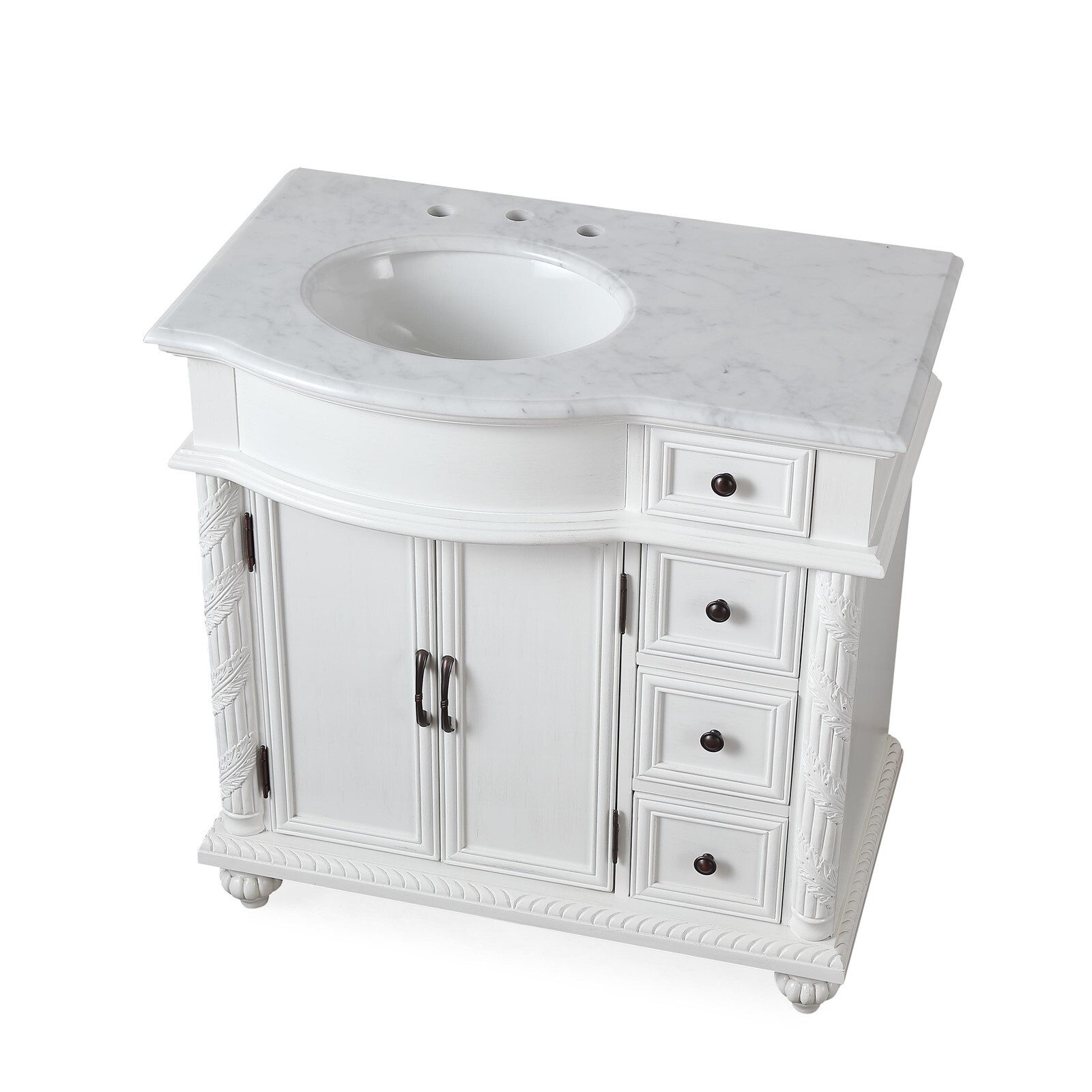 36″ Carrara White Marble Top Bathroom Single Vanity Cabinet – Left Side Sink