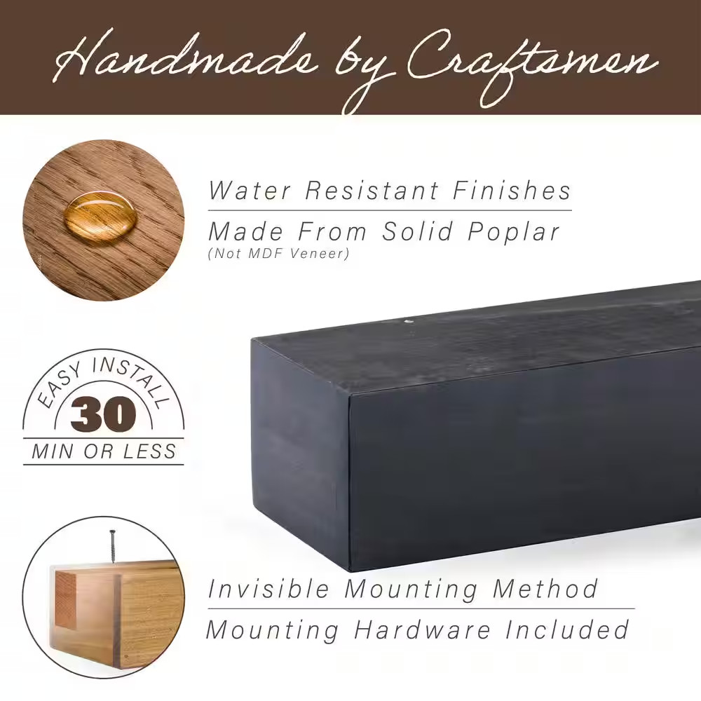 48 In. W X 5.5 In. H X 6.25 In. D Modern Farmhouse Midnight Black Cap-Shelf Mant