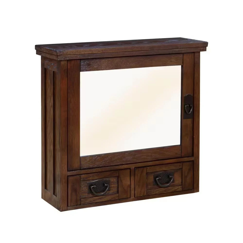 Home Decorators Artisan 23.5 x 22.75 Wood Framed Vanity Bathroom Mirror Dark Oak