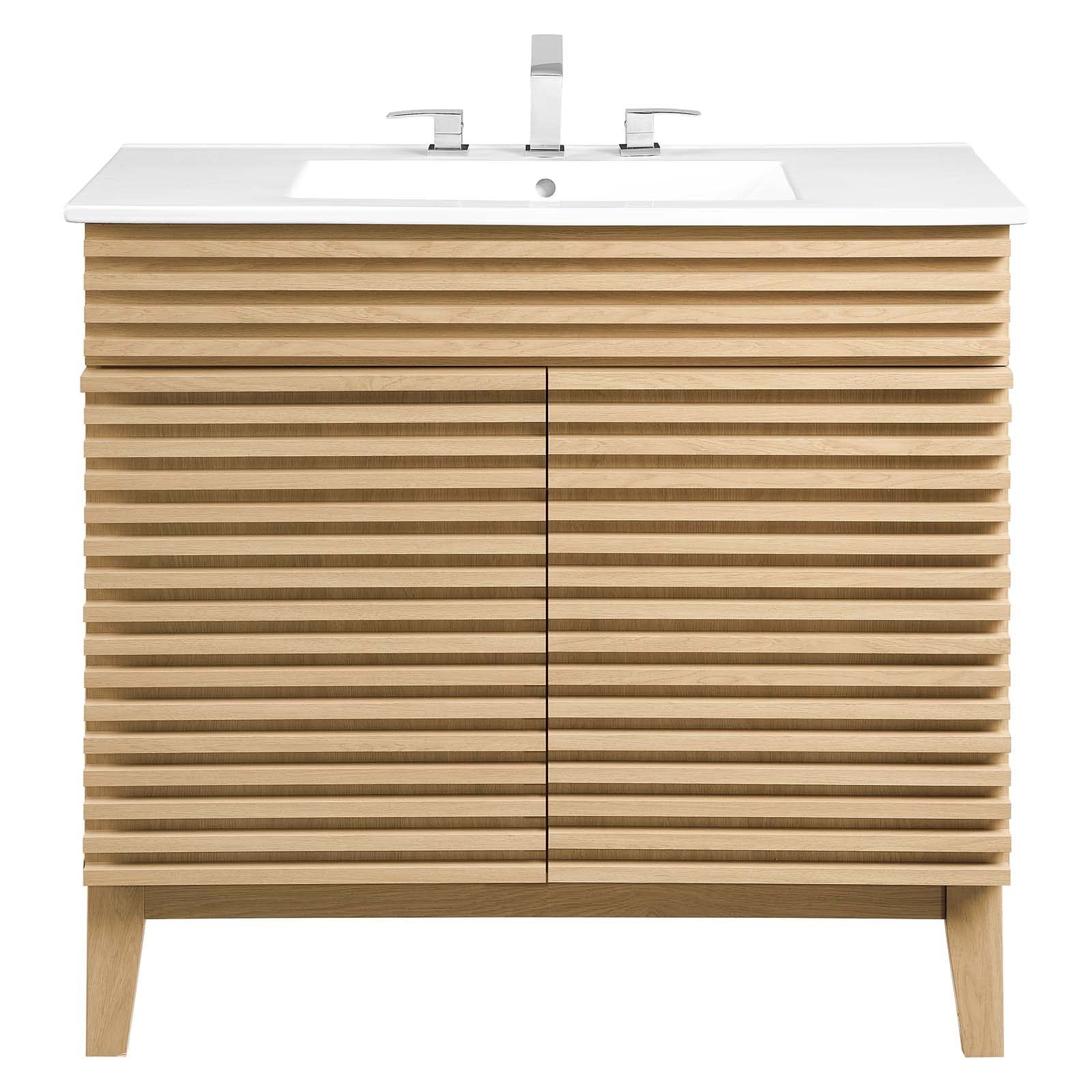 Modway Render 36″ MDF and Particleboard Bathroom Vanity in Oak/White