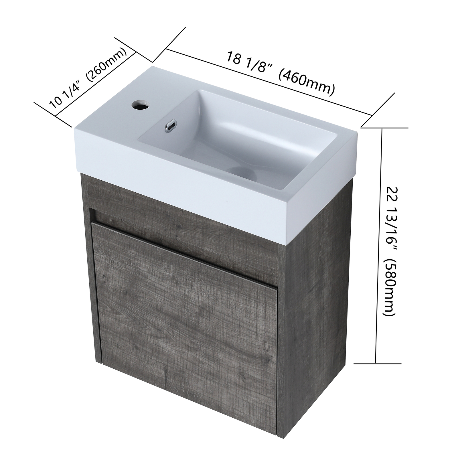 18in Wall Mounted Floating Bathroom Vanity Cabinet W/Resin Sink Small Space Gray