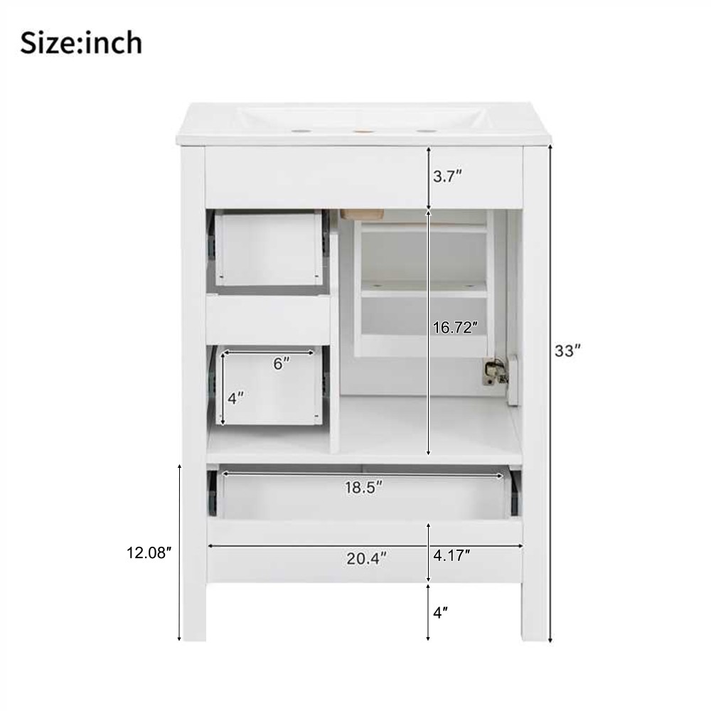 Bathroom vanity with sink Features double-door cabinet Includes three drawers