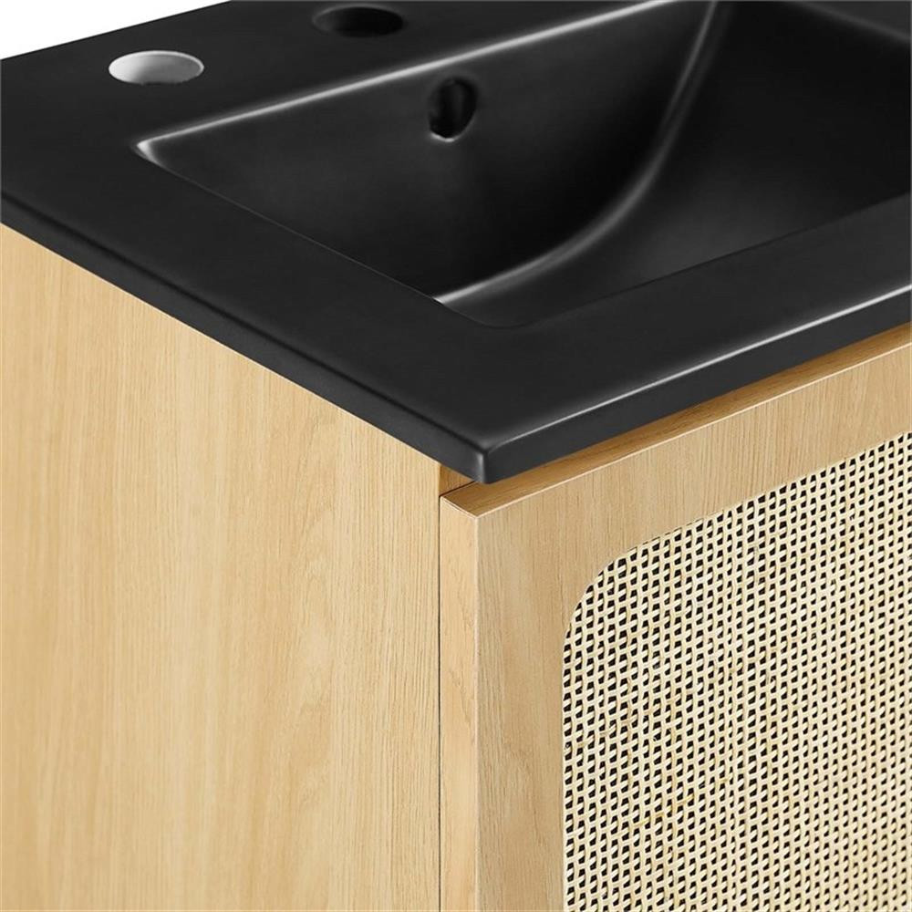 Modway Chaucer 18″ Wood & Rattan Bathroom Vanity in Oak/Black