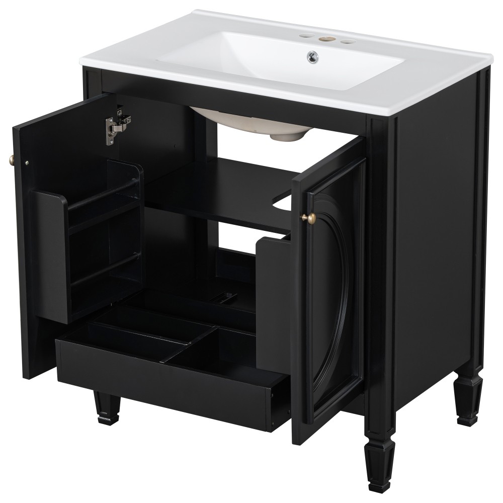 30″ Bathroom Vanity with Sink, Two Doors with Shelf, Soft Close Door Hinges