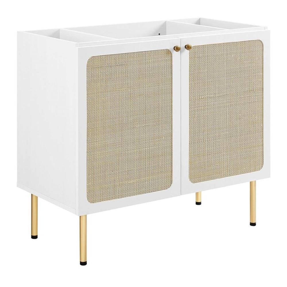 Modway Chaucer 36″ Wood & Rattan Bathroom Vanity with Adjustable Shelf in White