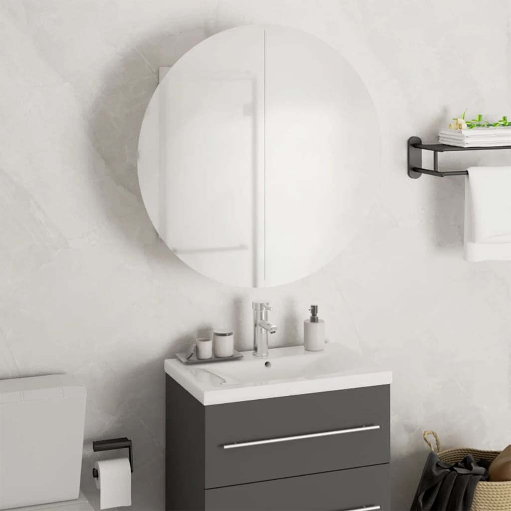 Bathroom Cabinet with Round Mirror&LED White 18.5″x18.5″x6.9″