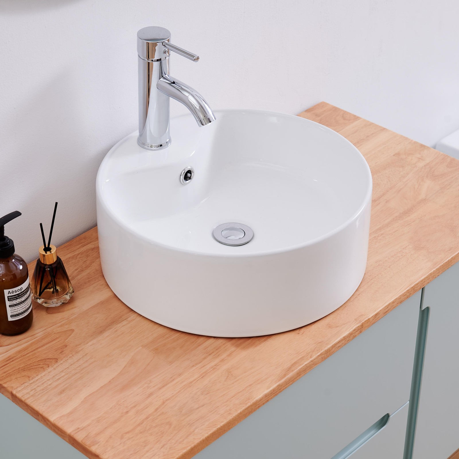 Bathroom Vessel Sink 15.7″ x 5.7″ Round Bowl Sink, Bathroom Countertop Round W