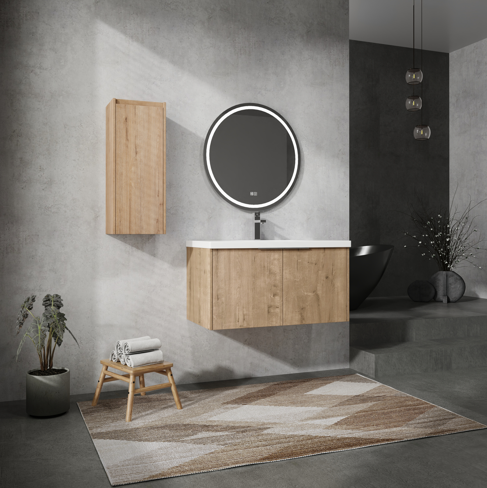 36 Inch Plywood Floating Wall-Mounted Vanity Bathroom with Sink and Side Cabinet