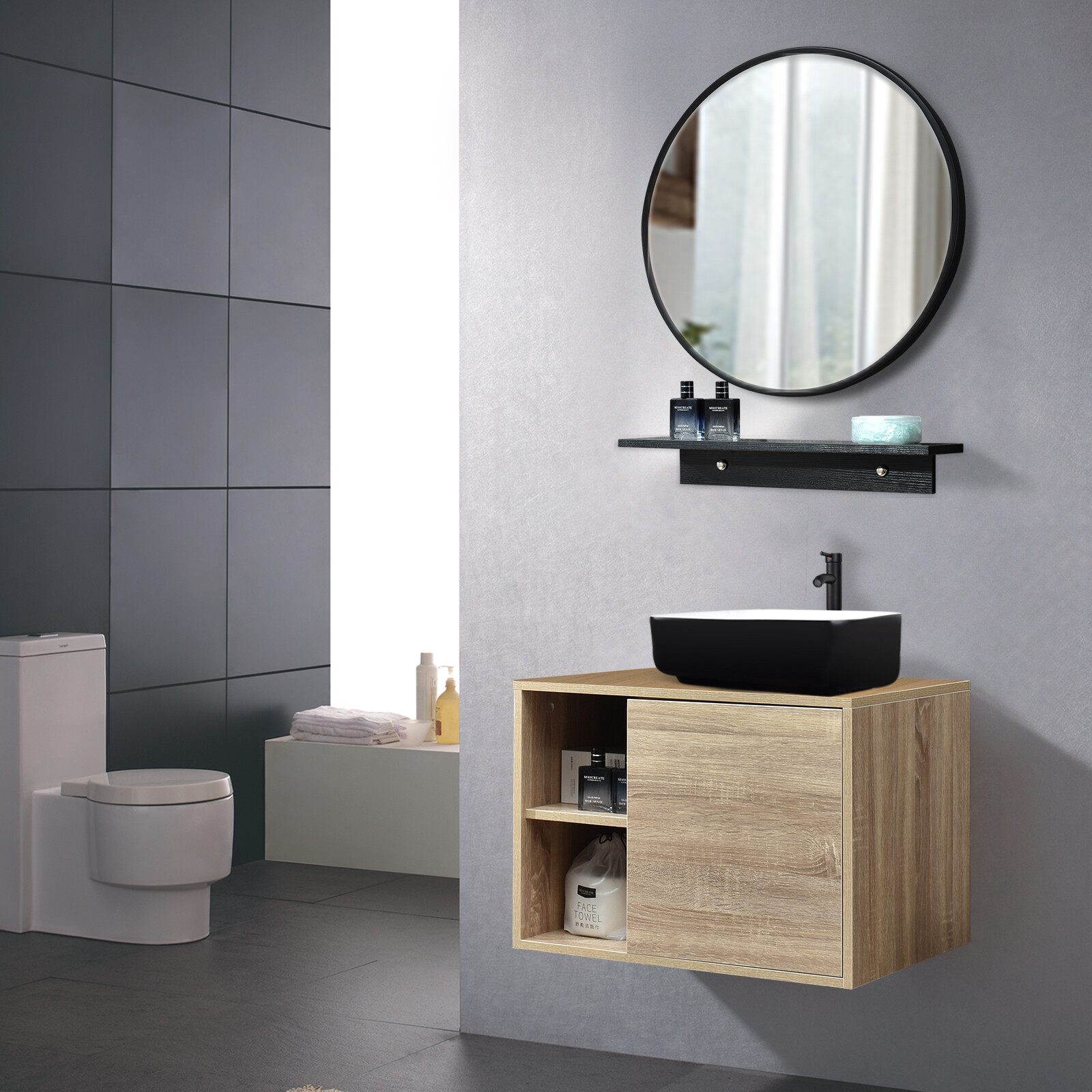 24 Inch Floating Bathroom Vanity with Vessel Sink, Pop Up Drain & Faucet Combo