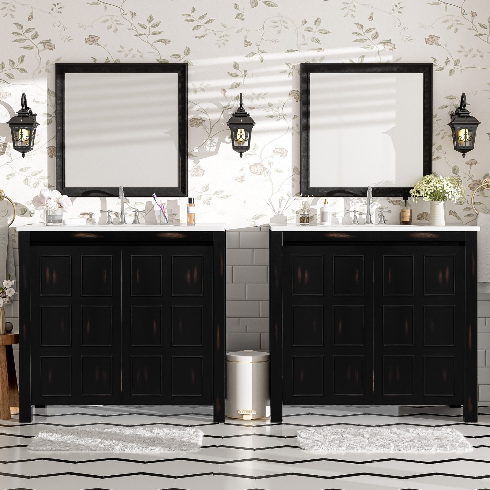 72″ Bathroom Vanity Set with Double Vanities (Separate), Double Ceramic Sinks