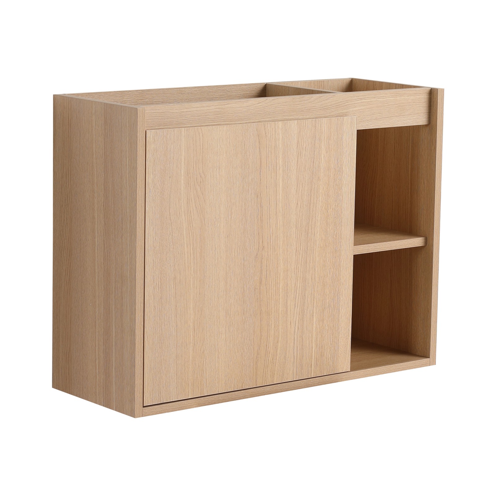 26″ Plywood Wall-Mounted Bathroom Vanity W/ White Ceramic Sink +Door +Shelf Oak