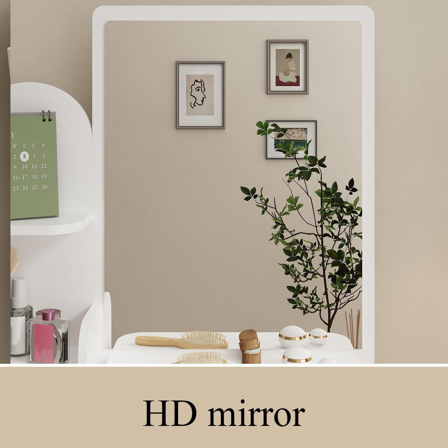 White Vanity Set with Mirror Dressing Table Desk Stool 5 Drawers Shelves