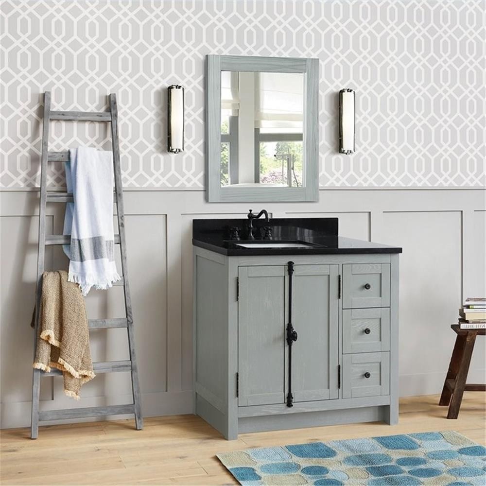Plantation Solid Wood Single Vanity with Left Rectangle Sink in Ash/Black