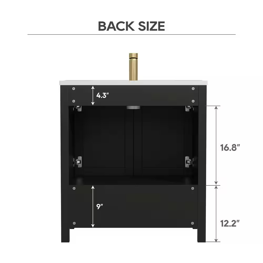 Raven 31 In.W Single Sink Black Freestanding Bath Vanity with White Engineered S
