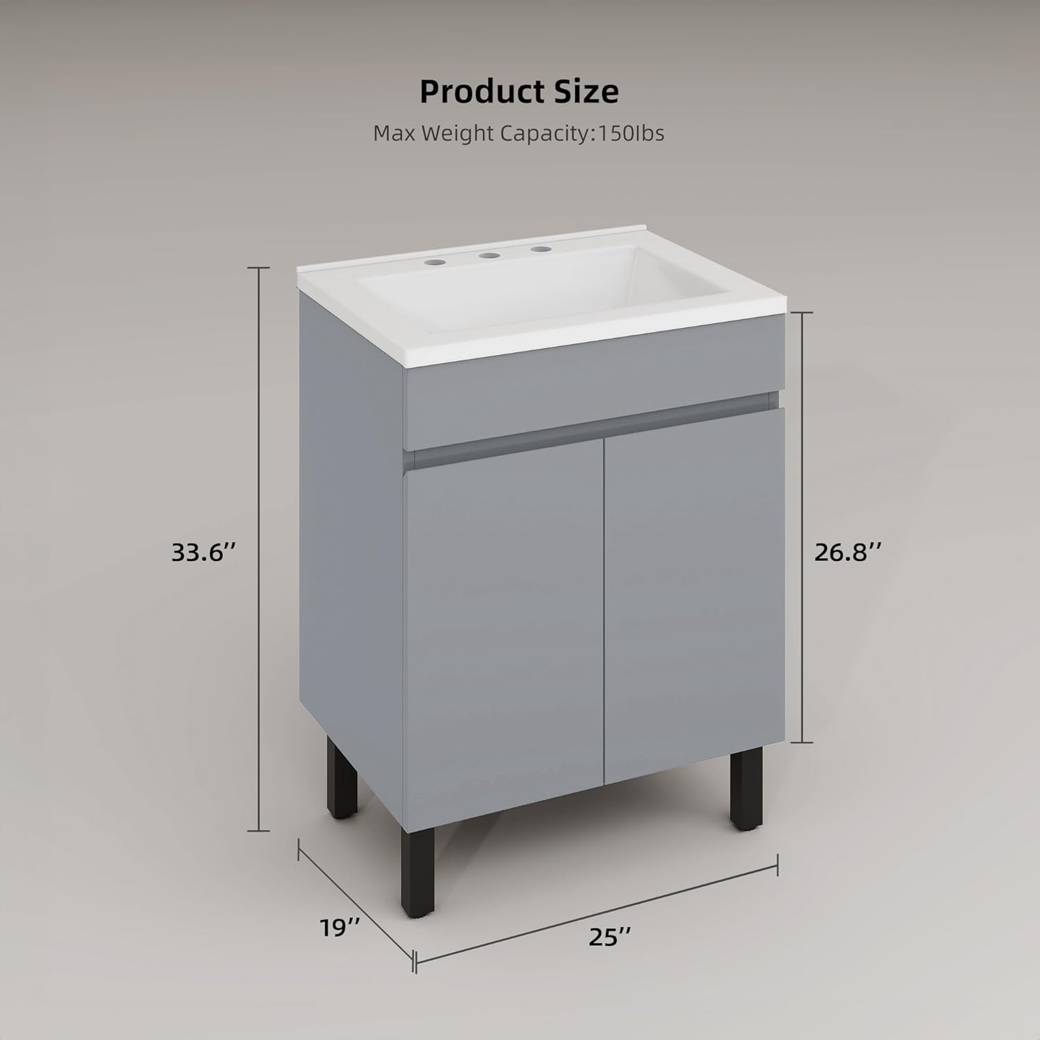 24 Inch Grey Bathroom Vanity with Undermount Sink, Small Bathroom Sink Cabinet,