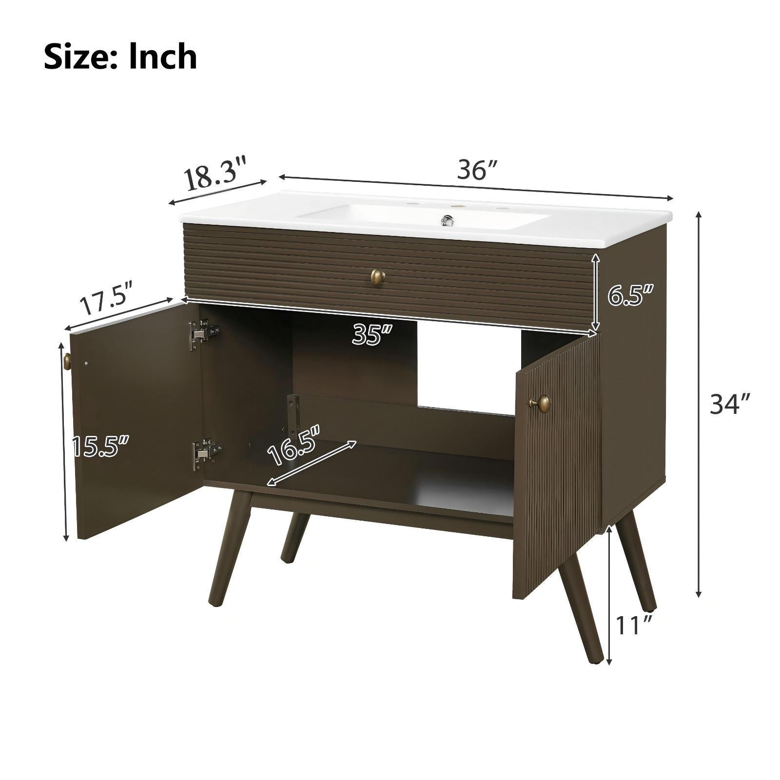 36-Inch Dark Brown Luxury Bathroom Vanity with Striped Design,