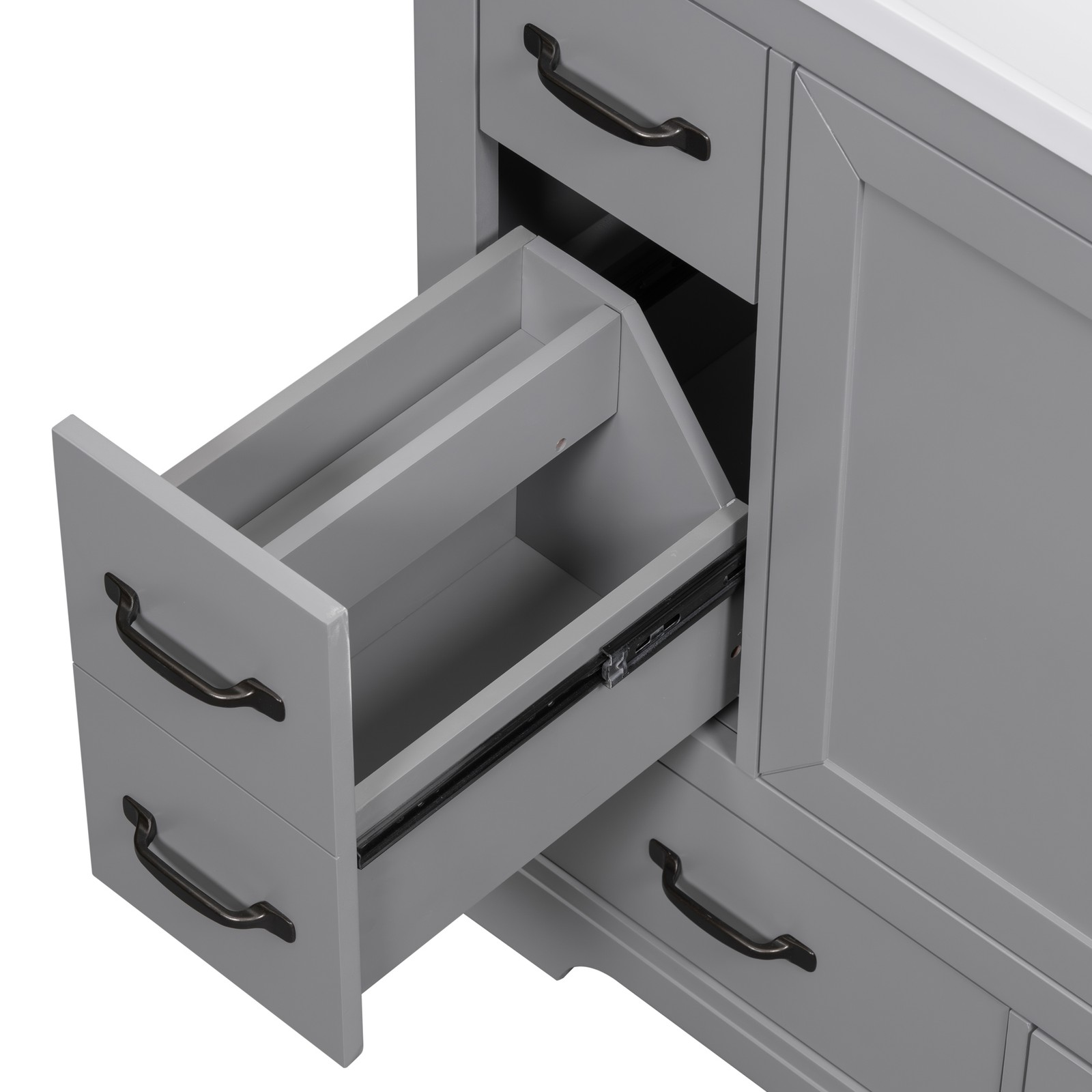 36″ Bathroom Vanity Base Only, 6 Drawers, Adjustable Shelf, Gray
