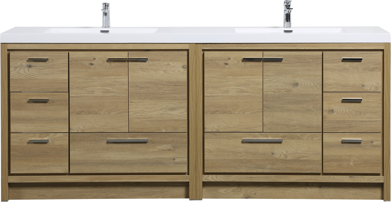 Alma-Allier 84″ Natural Oak Finish Vanity With A Integrated Sink