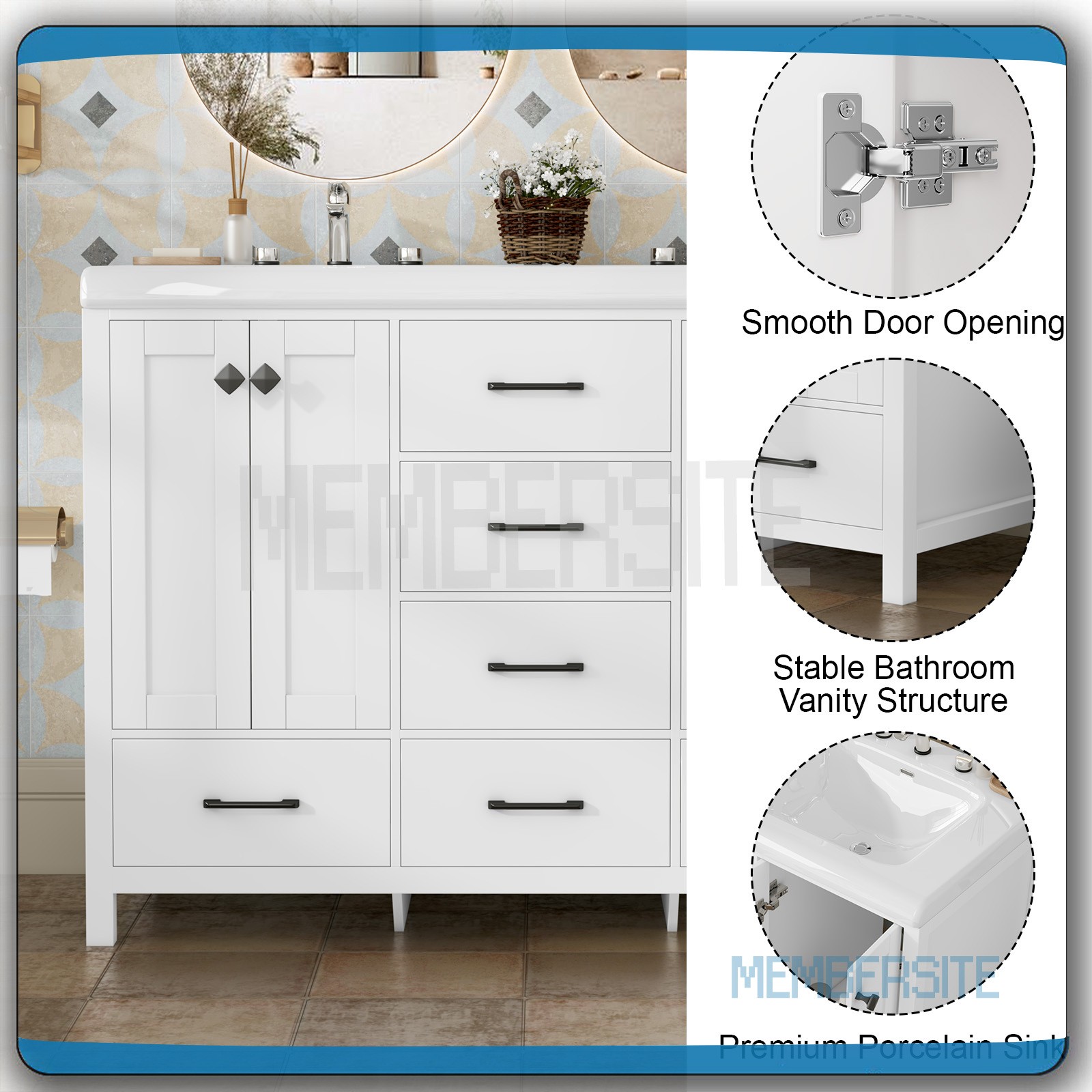 Bathroom Vanity 47.3″ Double Sink Ceramic Freestanding Cabinet Wood Grain White