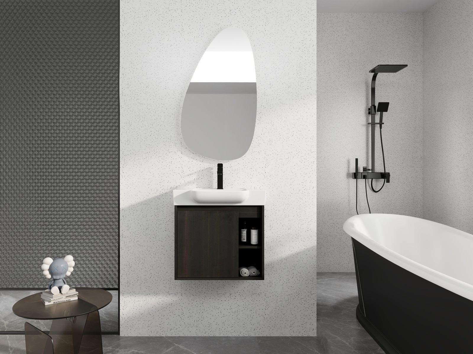 24″ Plywood Wall-Mounted Bathroom Vanity Cabinet W/ White Ceramic Sink Dark Oak