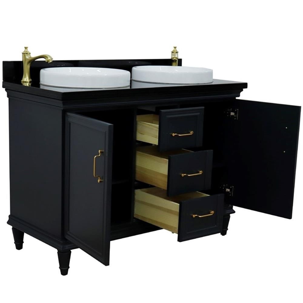 49 in. Double Wooden Vanity Dark Gray with Black Galaxy Rectangle Sink