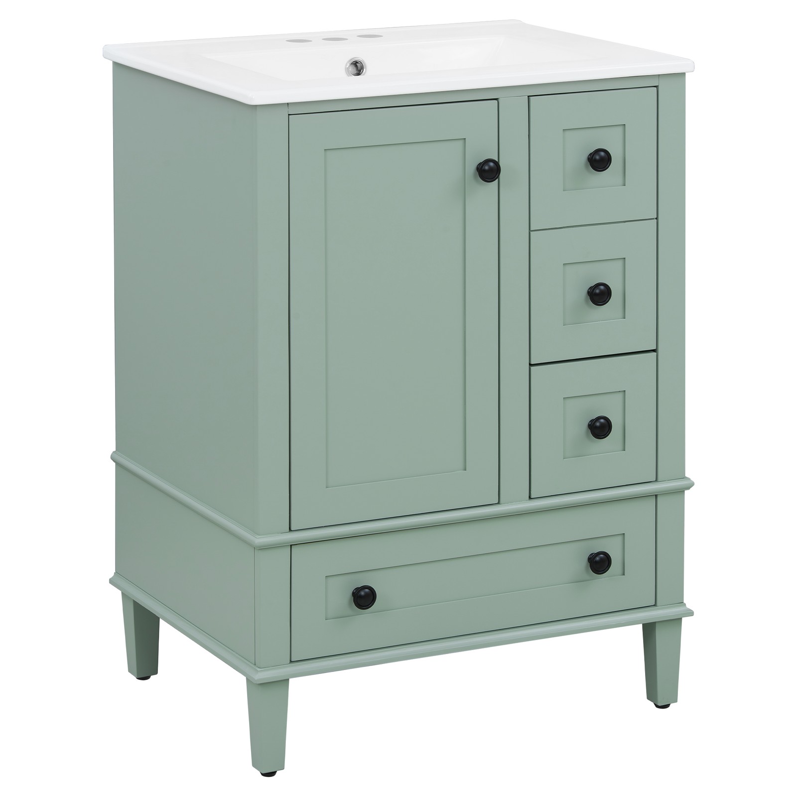 24″ Wood Bathroom Vanity Storage Cabinet with Ceramic Sink & Soft-Close Drawers